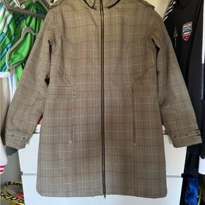 Plaid Long Zip-Front Women's Coat - Brown